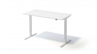 Varia Schreibtisch, 650-1250 mm elektrisch höhenverstellbar, B 1600 x T 800 mm, Dekor weiß, Gestell verkehrsweiß